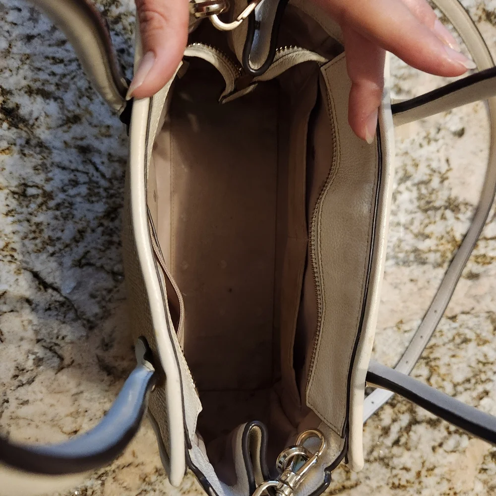 Kate Spade Handbag, Lucia Straw Medium Satchel Tan & White Crossbody EUC Summer